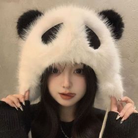 Faux Fox Fur Panda Hat Cute Warm Plush Furry Faux Fur Hood Hat Spirit Ears Wolf Bear Cat Halloween Costume Xmas Winter Hood