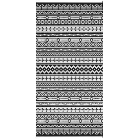 Outsunny Reversible Outdoor Rug, Waterproof Plastic Straw with Carry Bag, 9' x 18', Black & White Geometric Wall