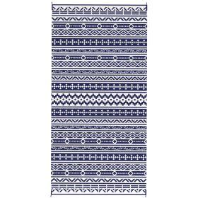 Outsunny Reversible Outdoor Rug, Waterproof Plastic Straw with Carry Bag, 9' x 18', Blue & White Geometric Wall