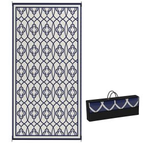 Outsunny Reversible Outdoor Rug, Waterproof Plastic Straw with Carry Bag, 9' x 18', Blue & White Lantern