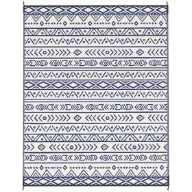 Outsunny Reversible Outdoor Rug, Waterproof Plastic Straw with Carry Bag, 8' x 10', Blue & White Geometric