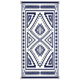 Outsunny Reversible Outdoor Rug, Waterproof Plastic Straw with Carry Bag, 9' x 18', Blue & White Square Patchwork