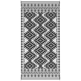 Outsunny Reversible Outdoor Rug, Waterproof Plastic Straw with Carry Bag, 9' x 18', Black & White Rhombus Border