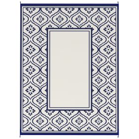 Outsunny Reversible Outdoor Rug, Waterproof Plastic Straw with Carry Bag, 9' x 12', Blue & White Gourd Border