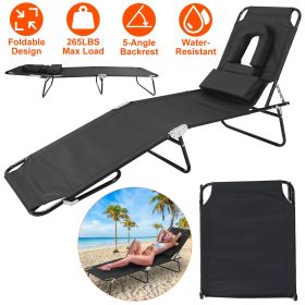 Folding Beach Lounge Chair Face Down Tanning Chaise Sunbathing Recliner 265LBS Max Load with 5-Angle Backrest 3 Removable Pillows for Beach Pool Lawn