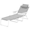 Folding Chaise Lounge, Outdoor Sun Tanning Chair, 4-Position Reclining Back, Armrests, Removable Pillow, Light Gray