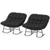 Outdoor Rocking Chair Patio Set of 2, Oversized Rocking Papasan Chairs with Cushions for Garden Porch, 265 lbs., Black