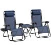 Zero Gravity Lounger Chair Set of 3, Folding Reclining Patio Chair, Side Table, Cup Holder, Headrest, Blue, Poolside & Camping