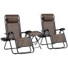 Zero Gravity Chair Set 3 Piece Recliner with Side Table Cup Holder Headrest Brown Poolside Camping