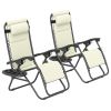 Zero Gravity Lounge Chair Set, 2 Pieces Reclining Folding Outdoor Lounge Chairs with Headrest Side Tray, Cream