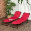 Set of 2 Folding Chaise Lounge Chairs Wine Red 5-Position Recline Oxford Fabric for Beach Patio