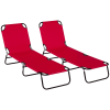 Set of 2 Folding Chaise Lounge Chairs Wine Red 5-Position Recline Oxford Fabric for Beach Patio
