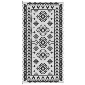 Outsunny Reversible Outdoor Rug, Waterproof Plastic Straw with Carry Bag, 9' x 18', Black & White Rhombus Patchwork