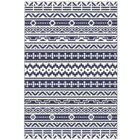 Outsunny Reversible Outdoor Rug, Waterproof Plastic Straw with Carry Bag, 6' x 9', Blue & White Geometric