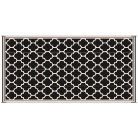 Outsunny 9x18 Reversible RV Outdoor Rug Black and Beige Plastic Straw Patio Floor Mat for Backyard Deck Picnic Beach Camping