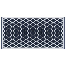 Outsunny 9x18 Reversible RV Outdoor Rug Blue and White Plastic Straw Patio Floor Mat for Backyard Deck Picnic Beach Camping