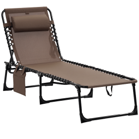 Reclining Lounge Chair, Portable Sun Lounger, Folding Camping Cot, with Adjustable Backrest and Removable Pillow, for Patio, Garden, Beach