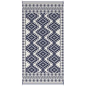 Outsunny Reversible Outdoor Rug, Waterproof Plastic Straw with Carry Bag, 9' x 18', Blue & White Rhombus Border