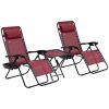 3-Piece Zero Gravity Set, Recliner Chairs with Side Table, Grey, Poolside & Camping