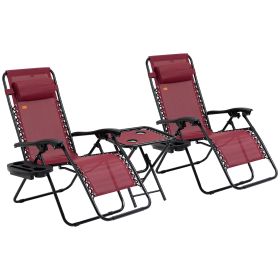 3-Piece Zero Gravity Set, Recliner Chairs with Side Table, Grey, Poolside & Camping