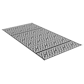 Outsunny Reversible Outdoor Rug, 9 x 18, Black & White Chain Pattern, for RV & Camping with Bag