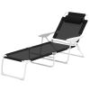 Folding Chaise Lounge, Outdoor Sun Tanning Chair, 4-Position Reclining Back, Armrests, Removable Pillow, Black