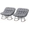 Outdoor Rocking Chair Patio Set of 2, Oversized Rocking Papasan Chairs with Cushions for Garden Porch, 265 lbs., Gray