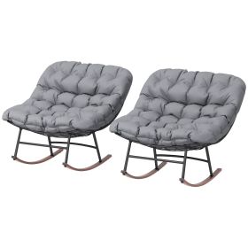 Outdoor Rocking Chair Patio Set of 2, Oversized Rocking Papasan Chairs with Cushions for Garden Porch, 265 lbs., Gray