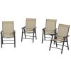 Set of 4 Outdoor Folding Chairs, Stackable Patio Dining Chairs with Armrests, Metal Frame, Light Mixed Brown