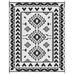 Outsunny Reversible Outdoor Rug, Waterproof Plastic Straw with Carry Bag, 8' x 10', Black & White Rhombus Patchwork