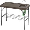 Folding Fish Cleaning Table with Sink, Portable Camping Table with Faucet, Drainage Hose, Sprayer and Shelf, Tan