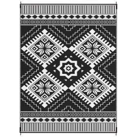Outsunny Reversible Outdoor Rug, Waterproof Plastic Straw with Carry Bag, 9' x 12', White & Black Toothed Rhombus