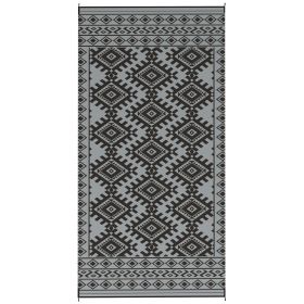 Outsunny Reversible Outdoor Rug, Waterproof Plastic Straw with Carry Bag, 9' x 18', Black & Gray Rhombus Border