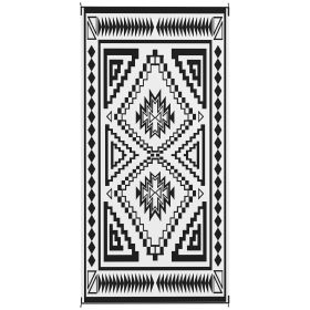 Outsunny Reversible Outdoor Rug, Waterproof Plastic Straw with Carry Bag, 9' x 18', Black & White Square Patchwork
