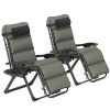Zero Gravity Lounge Chair Set, 2 Pieces Reclining Folding Outdoor Lounge Chairs with Cushion, Headrest, Side Tray, Gray