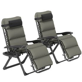 Zero Gravity Lounge Chair Set, 2 Pieces Reclining Folding Outdoor Lounge Chairs with Cushion, Headrest, Side Tray, Gray
