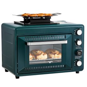 Outdoor Oven, 2-in-1 Portable Gas Camping Stove Oven Combo, Adjustable Fire, 60-Minute Timer, Windproof, with Grill Shelf and Roasting Tray