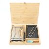 HAWOK 7 Piece Bamboo Camping Box Set, 12.8"L x 10.6"W x1.8"H, Portable Folding Campfire Stove with Cast Iron Plate