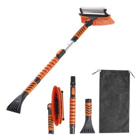 Car Snow Brush, 3-in-1 Snow Remover for Car Windshield - with 180° Pivoting Brush Head, Squeegee & Ice Scraper