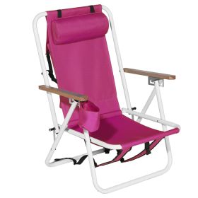 Same Code03393743Folding Beach Chair, 4 Position Portable Backpack Foldable Camping Chair with Headrest Cup Holder and Wooden Armrests, Pink