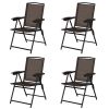 Beach & Garden Lawn 4 Pcs Folding Sling Chairs With Steel Armrest And Adjustable Back
