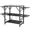 Camping Kitchen Table, One-piece Folding Portable Cook Station with A Carrying Bag, Aluminum Camping Table 4 Iron Side Tables & 2 Shelves