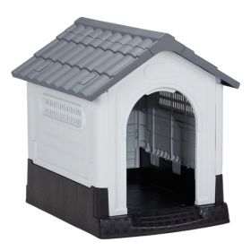 33 inch Large Plastic Dog House, Indoor Outdoor Doghouse Pet House with Air Vents and Elevated Floor, Insulated Water Resistant Puppy Shelter Ken