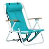 Folding Beach Chair, 4 Position Portable Backpack Foldable Camping Chair with Headrest Cup Holder and Wooden Armrests, Green