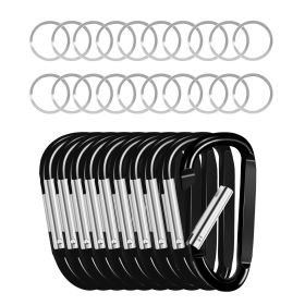 10 PCS Black Carabiner, Caribeaner Clip, Spring Snap Hook for Keychain Clip, 3.07" Aluminum Alloy D Ring Shape Carabeaner with 20 PCS Keyring