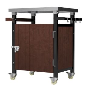 0utdoor Grill Cart with Stainless Steel Tabletop, Wheels & Storage - Waterproof BBQ Serving & Bar Cart