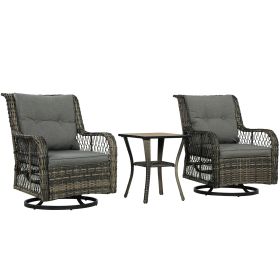Outsunny 3 Piece Outdoor Bistro Set, Wicker Small Patio Furniture Set with Swivel Glider Chairs for Balcony, Porch, Gray
