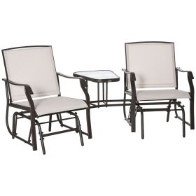 Outsunny Outdoor Glider Chairs with Coffee Table, Patio 2-Seat Rocking Chair Swing Loveseat with Breathable Sling for Backyard, Garden, and Porch
