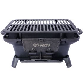 Oval Cast Iron Grill Outdoor, Portable Charcoal Grill and Tabletop Cast Iron Skillet - 100% Cast Iron, Durable, Small Charcoal Grill, Camping Stove