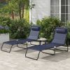 2-Pack Dark Blue Reclining Beach Chairs, 4-Position Folding Chaise Lounge for Patio